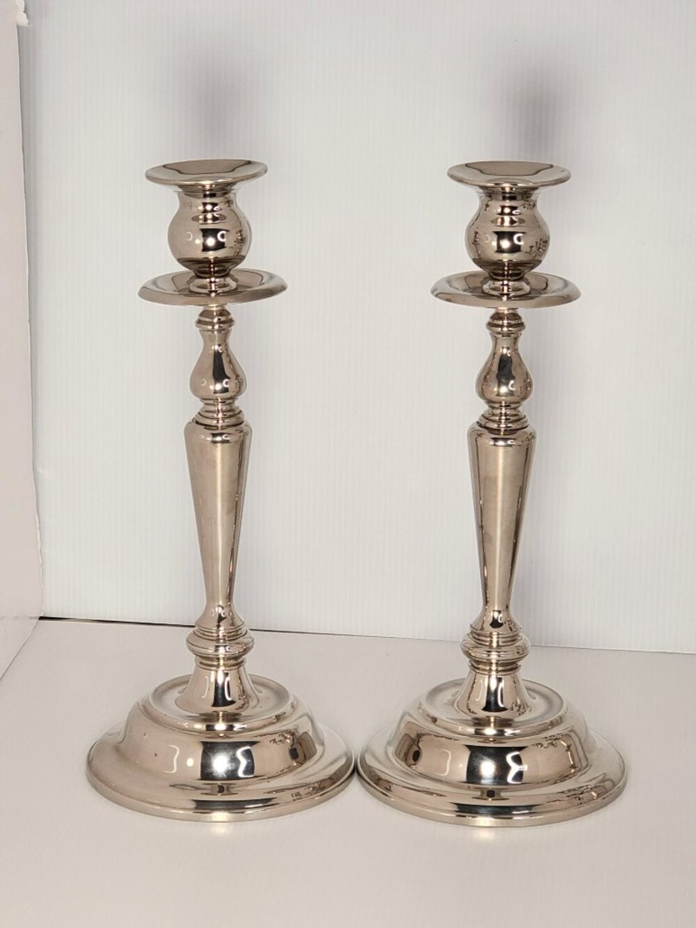 Pair Vintage MCM 12 Inch Silver Plated Candlesticks Mid Century Modern Table Dec